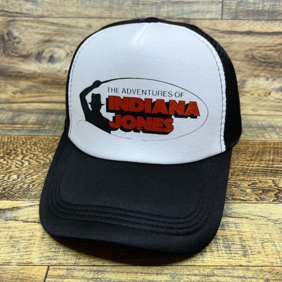 The Adventures of Indiana Jones Mens Trucker Hat Black Snapback Retro Video Game - Picture 1 of 8